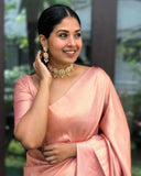Flosive Womens Present Banarasi Soft Lichi Silk Saree Beautiful Jacquard Rich Pallu Design Work Zari Woven Kanjivaram Silk Style Saree With Soft Lichi Silk Blouse Piece (D Pink)