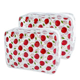 TotePrint 2PCS Red Cherry Transparent PVC Cosmetic Bag, Portable Waterproof Storage Bag for Girls' Cosmetics and Toiletries. (Ch