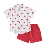Lesimsam Toddler Baby Boy Valentines Outfits Button Up Short Sleeve Shirt and Shorts Set 2Pcs Valentines Clothes(B-White 4-5 Years)-New