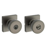Kwikset Pismo Entry Door Knob with Lock and Key, Square Secure Keyed Handle Exterior Doorknob, Front Entrance and Bedroom, Gunme