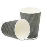 Restaurantware-12 Ounce Disposable Coffee Cups, 500 Ripple Wall Hot Cups For Coffee - Lids Sold Separately, Rolled Rim, Gray Pap
