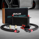 G-PLUS Universal 10 Row 10AN Engine Transmition Oil Cooler Kit & Oil Filter Relocation Kit Aluminum