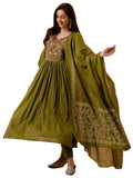 Gosriki Women'S Rayon Viscose Embroidered Anarkali Kurta With Pant & Dupatta (Kanota Green-Vks06-Gs_Xl_Green_X-Large),Green,,B0DV4F61RG