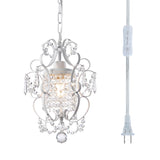 riomasee Plug in Chandelier Hanging Light Fixture with 14.27 Ft Hanging Cord and On/Off Switch,Mini White Crystal Chandelier Lig