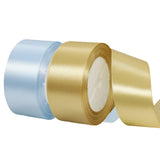 2 Rolls Light Blue Ribbon, 1-1/2 Inch x 50 Yards Satin Gold Fabric Ribbon for Flower Bouquets, Gift Wrapping, DIY Crafts, Birthd