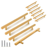 TooCust 10 Pack Brushed Brass Kitchen Cabinet Handles, Cabinet Pulls with 6-1/4 Inch (160mm) Hole Centers, Gold Dresser Handle w