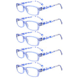 MAEOWN 5 Pack Reading Glasses for Women, Blue Light Blocking Computer Readers, Ease Blurry Vision Dry Eyes Anti UV Glare (Blue,