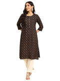 rangita Black Rayon Calf Length Printed Straight Kurti for Women | Kurta for Women_L