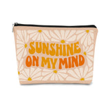 Sunshine on My Mind Pink White Orange Daisy Inspirational Cosmetic Bag Makeup Bag Gift for Teen Girls,Birthday Christmas Gifts f