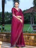 Satrani Women Dyed & Hot Fixing Pure Georgette Saree (3186S131N_Wine)