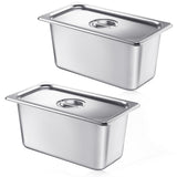 Mifoci 2 Pack Stainless 1/3 Size x 6 Inch Deep Steam Table Pans with Lids