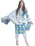 Anni Designer Women'S Cotton Blend Straight Kurta With Pant & Dupatta (Rahi Blue Small),Blue,S,,,