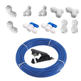 PureSec Tubing 3/8 Inch Blue RODI Tubing Polypropylene 16 Feet Push to Connect Fitting Kit for RODI System(Plastic Tubing+Ball V