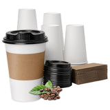 RACETOP 12 oz 100 Pack Disposable Paper Coffee Cups with Lids and Sleeves, Hot Cups with Lids, Paper Cups with Lids, Ideal for H