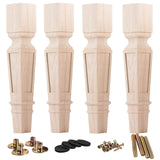 La Vane 18 inch / 45cm Wooden Furniture Legs, Set of 4 Solid Wood Carved Geometry Unfinished Replacement Bun Feet with Mounting