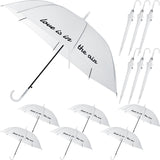 SilTriangle 6 Pcs Frosted White Rain Umbrella Love Is in the Air Translucent Wedding Windproof Cute Umbrella with J Hook Handle