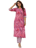 Gosriki Women'S Cotton Blend Printed Straight Kurta With Pant (Charan-Rani-Nw-Gs_L_Pink_Large),Pink,,B0CDPTV3GR