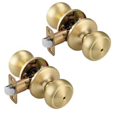 NCSEN 2 Pack Gold Door Knobs,Interior Door Knob with Lock,Coastal Style Satin Brass Door knob for Privacy and Bedroom