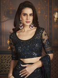 Satrani Womens Pure Chiffon Saree (3568S126N_Black & Dark Purple)