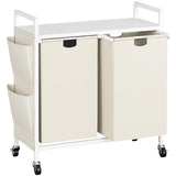 WOWLIVE Double Laundry Hamper with Lid,Rolling Laundry Basket Organizer with Wheels, Iron-Made Laundry Sorter with Top Shelf and
