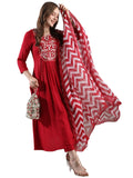 Anni Designer Women'S Rayon Blend Anarkali Embroidered Kurta With Pant & Dupatta (Varalaxmi Red-Vks02_S_Red_Small),Red,S