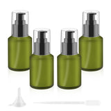 4 Pcs 60ml/2oz Green Frosted Glass Bottles Refillable Pump Dispenser Jar Empty Lotion Vials with Pump for Travel Body Wash Liqui