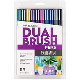 Tombow 56218 Dual Brush Pen Art Markers, Bohemian, 10Pack. Blendable, Brush and Fine Tip Markers