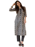 Anni Designer Women'S Cotton Blend Straight Printed Kurta With Pant (Civil-Grey_M_Grey_Medium),Grey,M