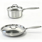 Stainless Steel Pots and Pans Set,12inch TriPly Frying Pan with Lid(25% ThickerWarp Resistant) 2QT Saucepan,Even Heat PFOAFree &