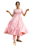 Gosriki Women'S Cotton Anarkali Solid Kurta With Pant (Pink Xl),Pink,,B08WHR9PX7