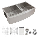 Logmey 33 inch Double Bowl Farmhouse Sink - 33x20 16 Gauge Stainless Steel Farm Sink Apron Front 50/50 Farm Kitchen Sinks