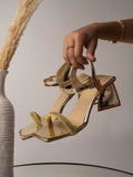 Shoetopia Women & Girls Glamorous Wide Fit Block Heeled Sandal/Heel-1229/Golden/Uk8-Eu41,Golden,8,B0BQF532J1