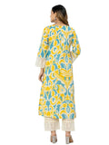 Rytras Women'S Cotton Printed A-Line Kurta With Pant Set(Ryt563,Yellow,3Xl)