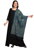 Amrozia Ajrakh Natural Dyed Blue Block Print Rayon Stole