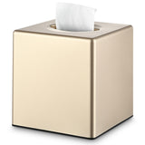 Y-in Hand Tissue Box Cover, Decorative Modern Square Facial Storage Tissue Box Holder, Home Accessories for Bathroom Vanity Countertops, Dressers, Night Stand, Parlors and Office - Champagne Gold