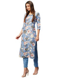 Gosriki Women'S Rayon Straight Printed Kurta With Pant Set (Dhun-Blue-Ksv-Gs_S_Blue_Small),Blue,,B0CNM1YTM2