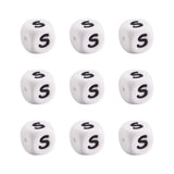 FASHEWELRY 10Pcs Cube Letter Silicone Beads 12x12x12mm Square Letter S Alphabet Beads for DIY Bracelet Necklace Jewelry Making