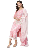 Anni Designer Women'S Cotton Blend Straight Printed Kurta With Pant & Dupatta (Prem Pink_Xxl_Pink_Xx-Large),Pink,2XL