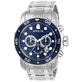 Invicta Mens 0070 Pro Diver Collection Stainless Steel and Blue Dial Watch