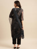 Anni Designer Women'S Georgette Straight Printed Kurta With Pant & Dupatta (Pivis Black-Nwg_Xl_Black_X-Large),Black,XL,Cotton Blend,Regular,