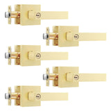 Leydebong 5 Pack Entry Exterior Door Handle with Lock - Gold Door Knobs with Key, Keyed Alike Heavy Duty Reversible Exterior Doo