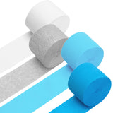 PIGETALE Crepe Paper Streamers 4 Rolls 328ft, Pack of White, Silver, Royal Blue, Light Blue Party Streamers for Birthday Wedding