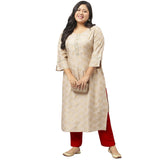 Stylum Womens Plus Size Rayon Gold Printed Straight Kurta (ToruBeigekurta52_Beige, 6XL)