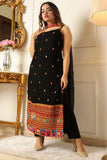Wedani Women'S Georgette Embroidery Straight Kurta With Dupatta Bottom Set (Medium) Black,Black,M,Georgette,A-Line,Kurta, Scarf