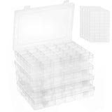OUTUXED 4 Pack 36 Grids Plastic Bead Organizer Box with Dividers, Clear Craft Tackle Box Parts Storage Containers with Compartme