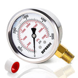 BPSSDI 0-5000 Psi Glycerin Liquid Filled Hydraulic High Pressure Gauge, 2.5 Dial Size, 1/4 NPT Lower Mount, 304 Stainless Steel