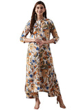 Anni Designer Women'S Cotton Blend Straight Printed Kurta With Palazzo (Yamla Yellow_L_Yellow_Large),Yellow,L,,,