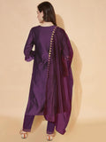 Sanisa Women'S Chinnon Silk & Organza Sequence And Embroidery Work Straight Kurta With Pant And Dupatta Set (38Kbd476Nb-Xl_Wine)