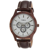 Timex Analog Watch For Man With Silver Round Dial & Brown Leather Strap Band Water Resistant Men'S Wrist Watches - Tw000U916