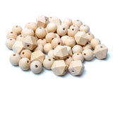 20mm Unfinished Wooden Beads, 20 Geometric and 50 Round Polygon Wood Beads for Farmhouse Bead Garland Decor Natural